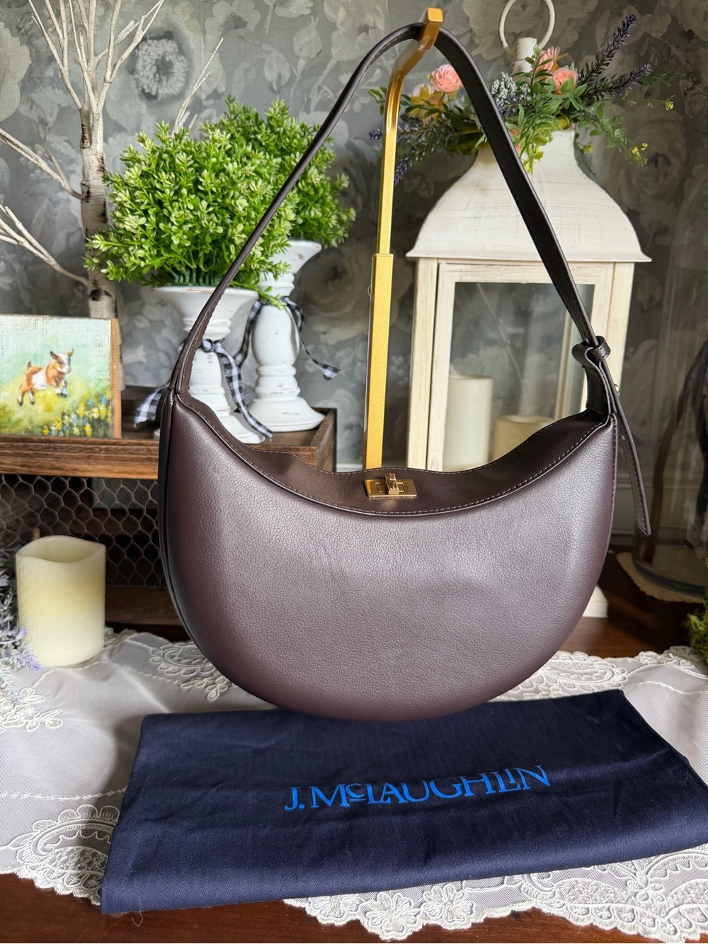NWT J. McLaughlin Brown Leather Shoulder Bag Purse